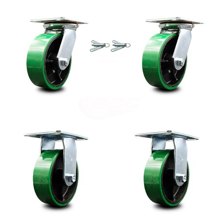 Service Caster 6 Inch Poly on Cast Iron Caster Set with Ball Bearing 2 Swivel Lock 2 Rigid SCC SCC-35S620-PUB-GB-BSL-2-R-2
